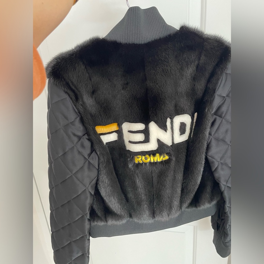 Fendi | Black Logo Bomber Jacket with real fur